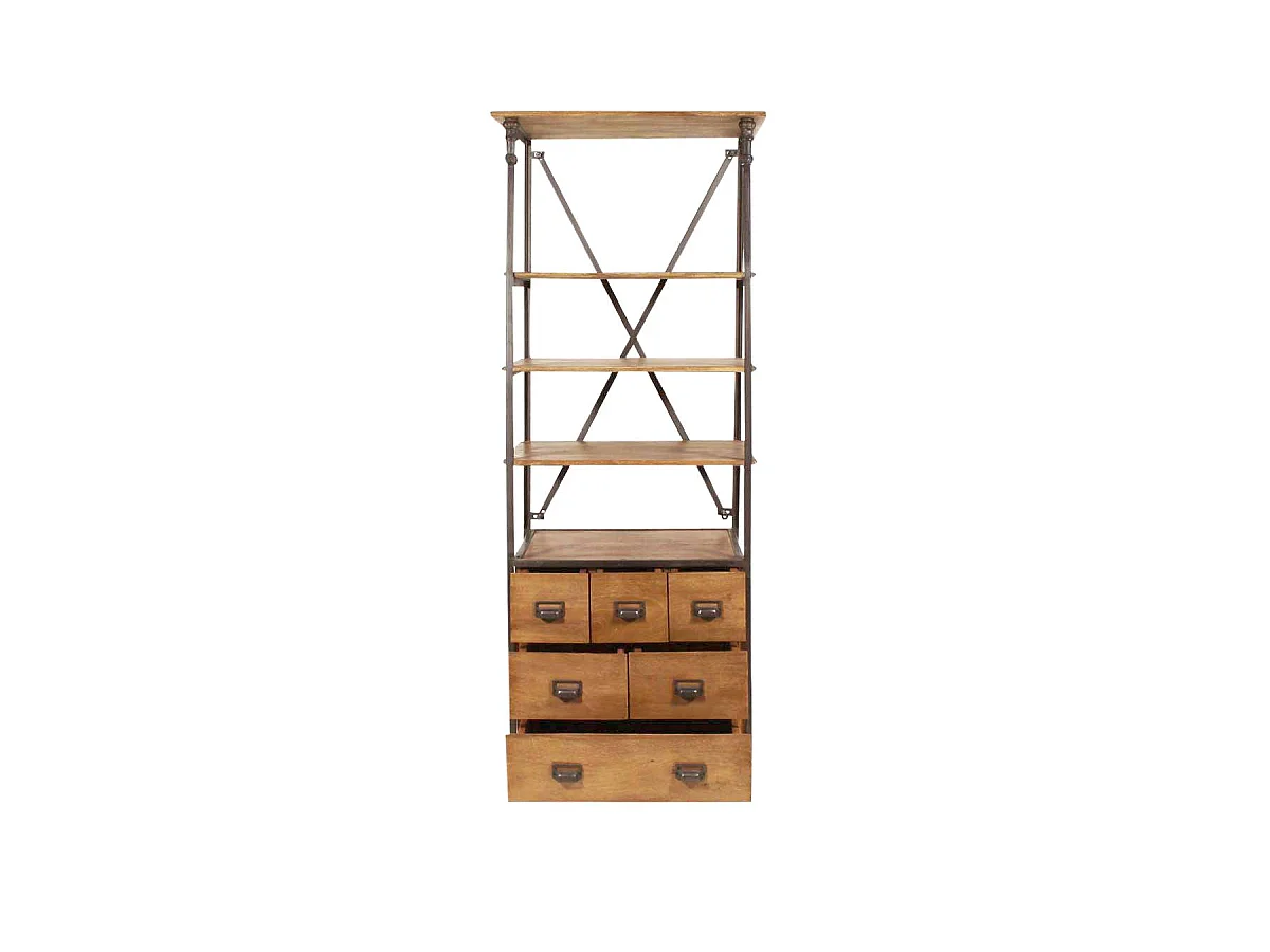 Petite bibliothèque en métal et bois de manguier Marcel