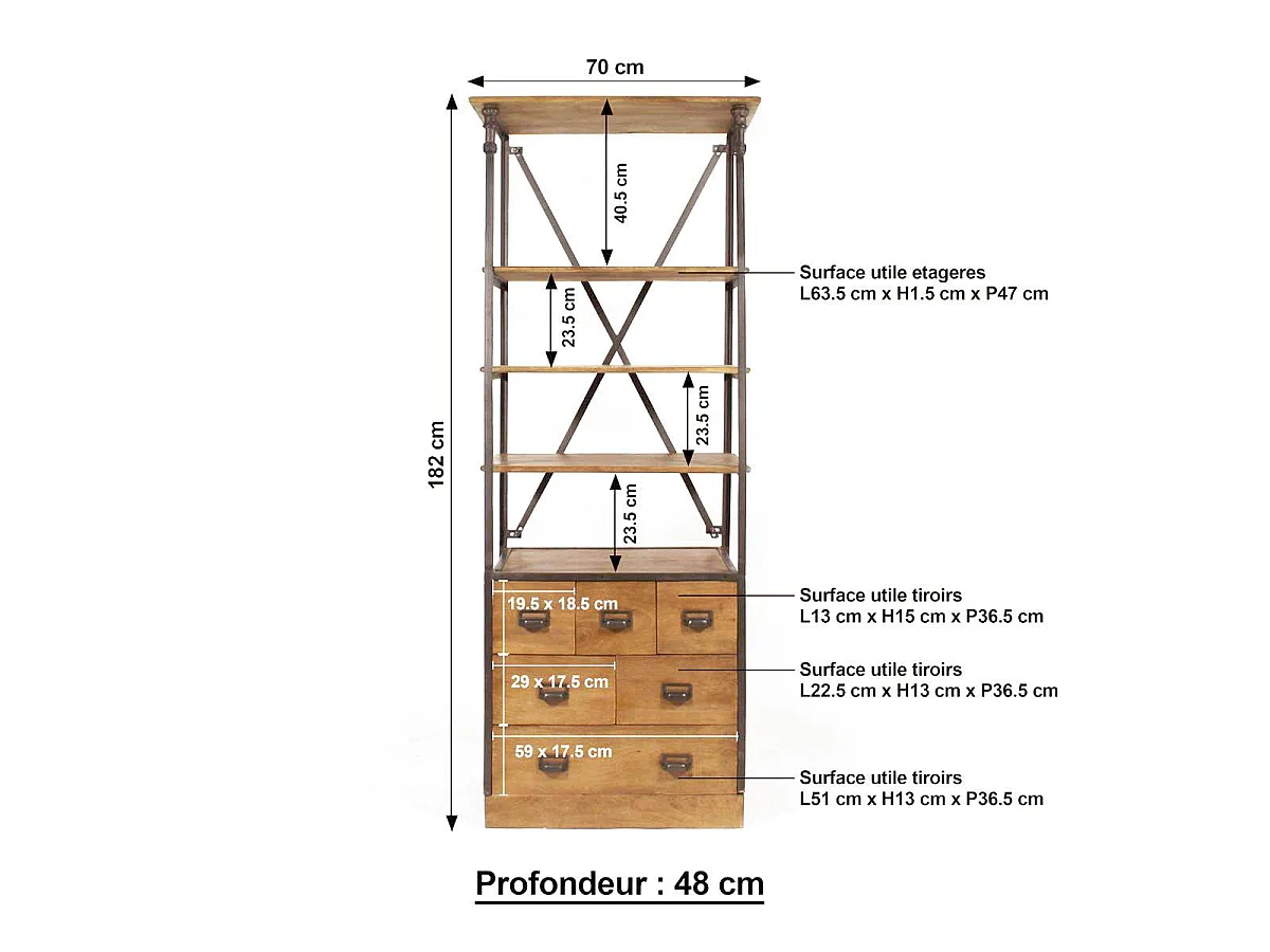 Petite bibliothèque en métal et bois de manguier Marcel