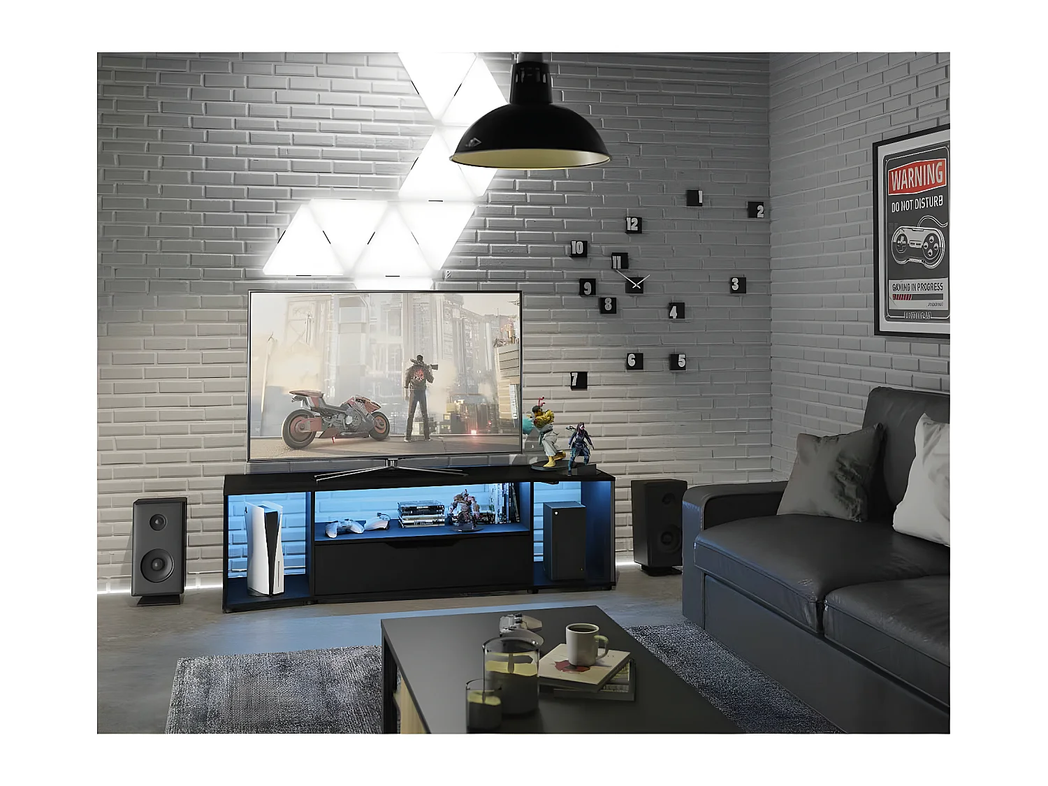 Meuble TV Gamer 1 tiroir 3 niches noir - LAIRA