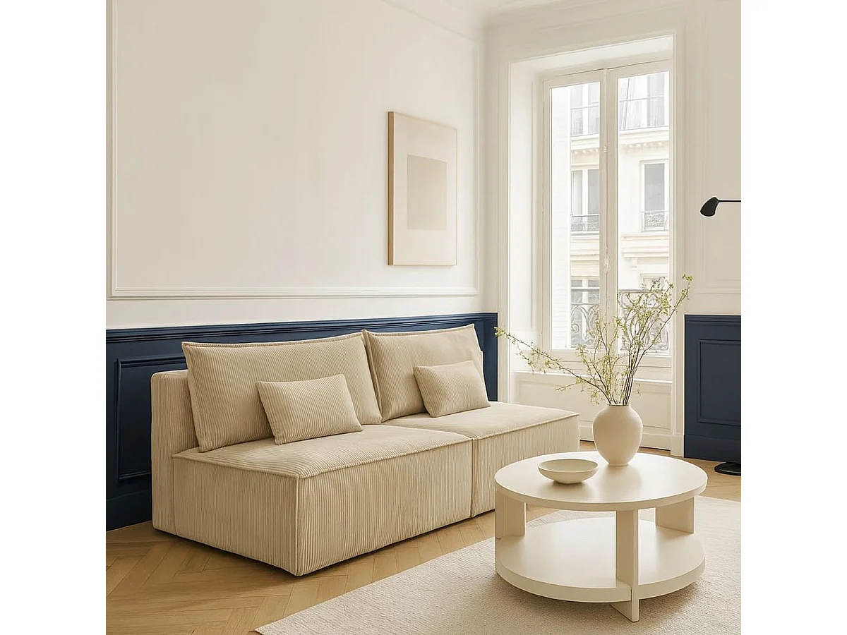 Canapé convertible 3 places avec coffre de rangement en velours côtelé beige - Milla