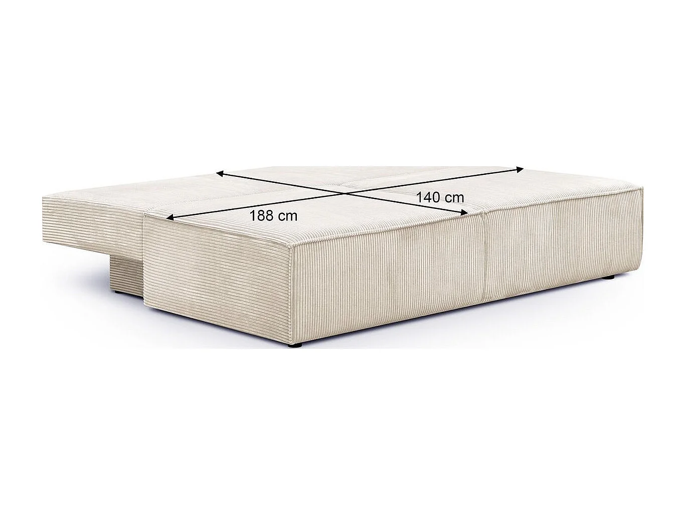 Canapé convertible 3 places avec coffre de rangement en velours côtelé beige - Milla