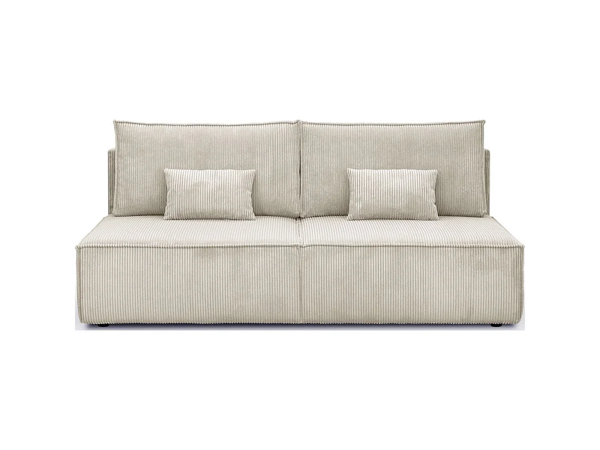 Canapé convertible 3 places avec coffre de rangement en velours côtelé beige - Milla