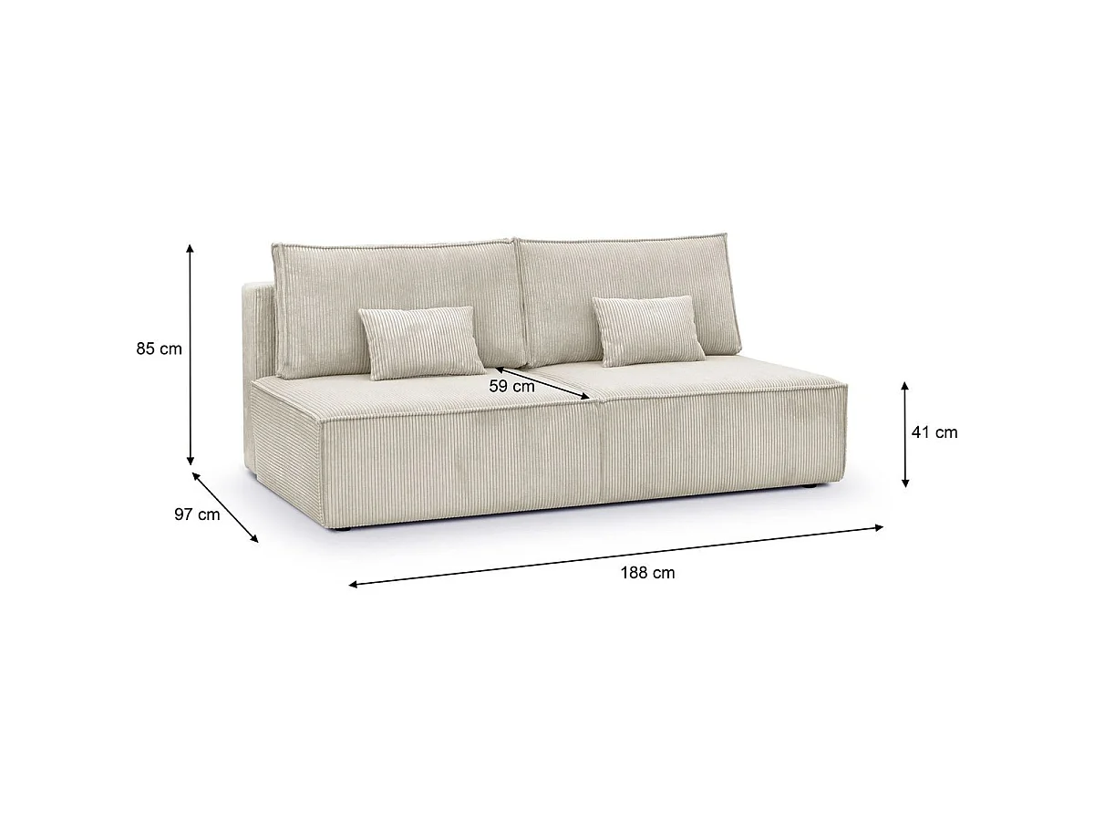 Canapé convertible 3 places avec coffre de rangement en velours côtelé beige - Milla