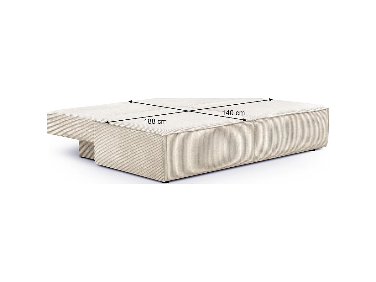 Canapé convertible 3 places avec coffre de rangement en velours côtelé beige - Milla