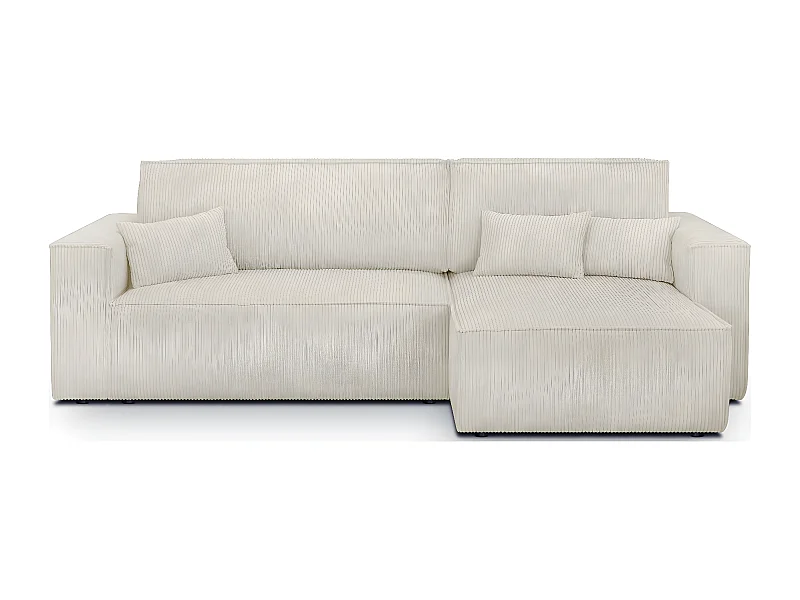 Canapé d'angle convertible réversible 4 places avec coffre de rangement en velours côtelé beige - Livia