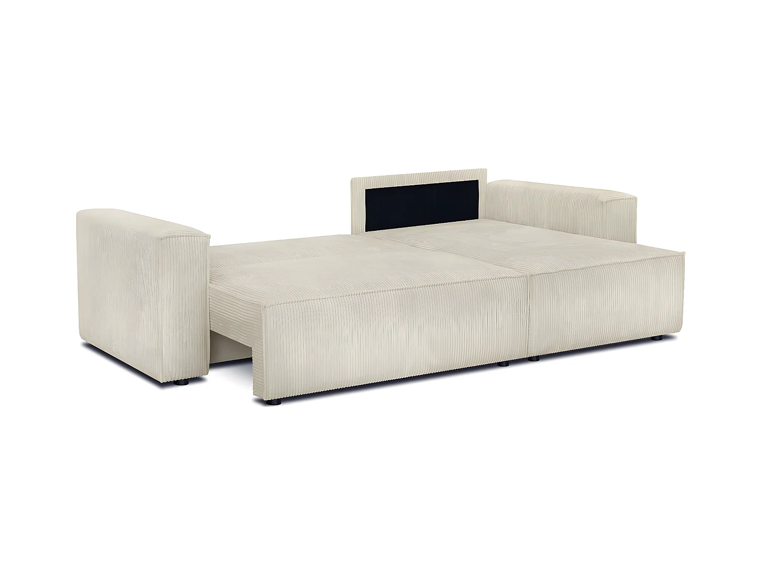 Canapé d'angle convertible réversible 4 places avec coffre de rangement en velours côtelé beige - Livia