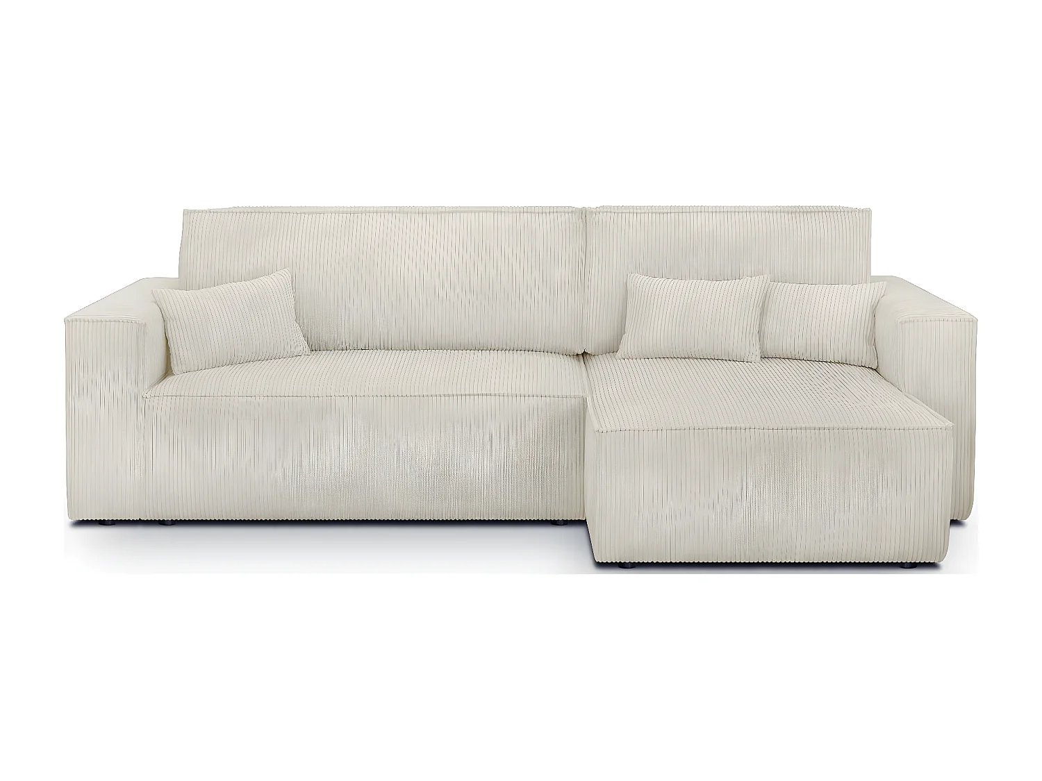 Canapé d'angle convertible réversible 4 places avec coffre de rangement en velours côtelé beige - Livia