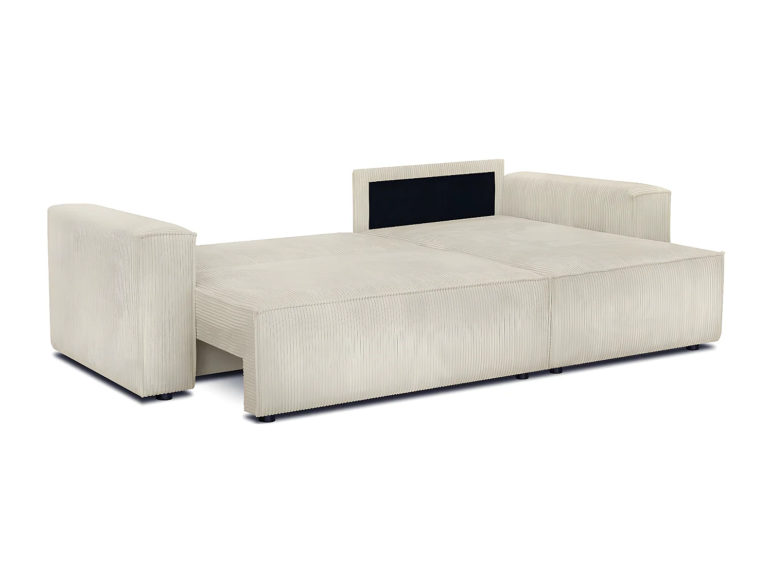 Canapé d'angle convertible réversible 4 places avec coffre de rangement en velours côtelé beige - Livia