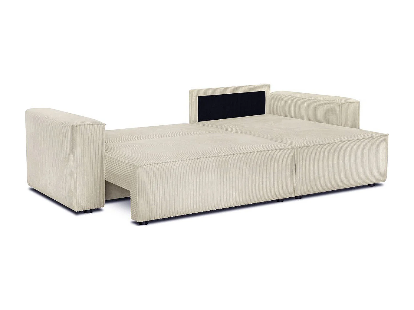 Canapé d'angle convertible réversible 4 places avec coffre de rangement en velours côtelé beige - Livia