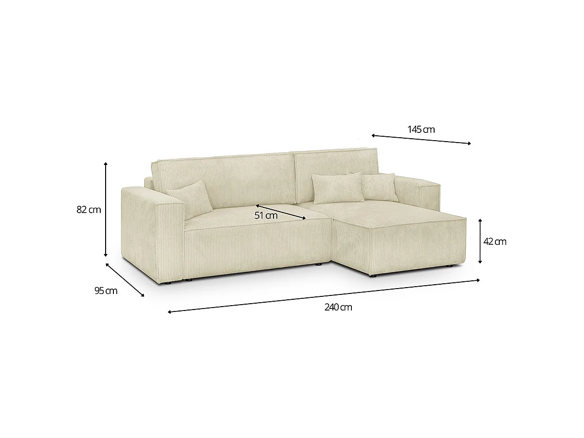 Canapé d'angle convertible 4 places avec coffre en velours beige
