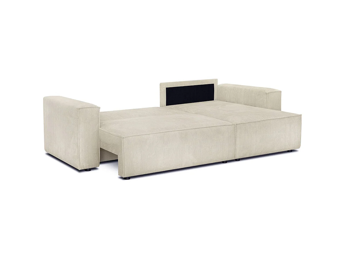 Canapé d'angle convertible 4 places avec coffre en velours beige
