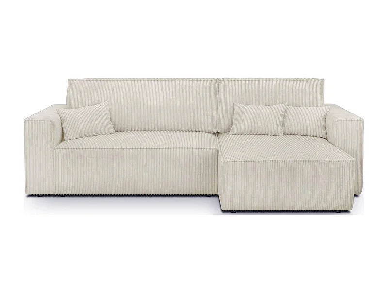 Canapé d'angle convertible réversible 4 places avec coffre de rangement en velours côtelé beige - Livia