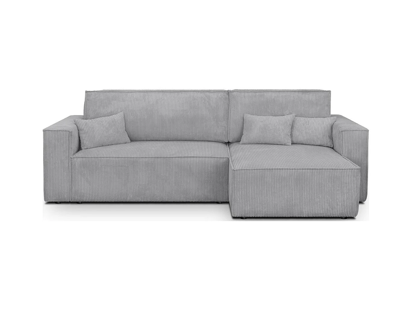 Canapé d'angle convertible réversible 4 places avec coffre de rangement en velours côtelé gris clair - Livia