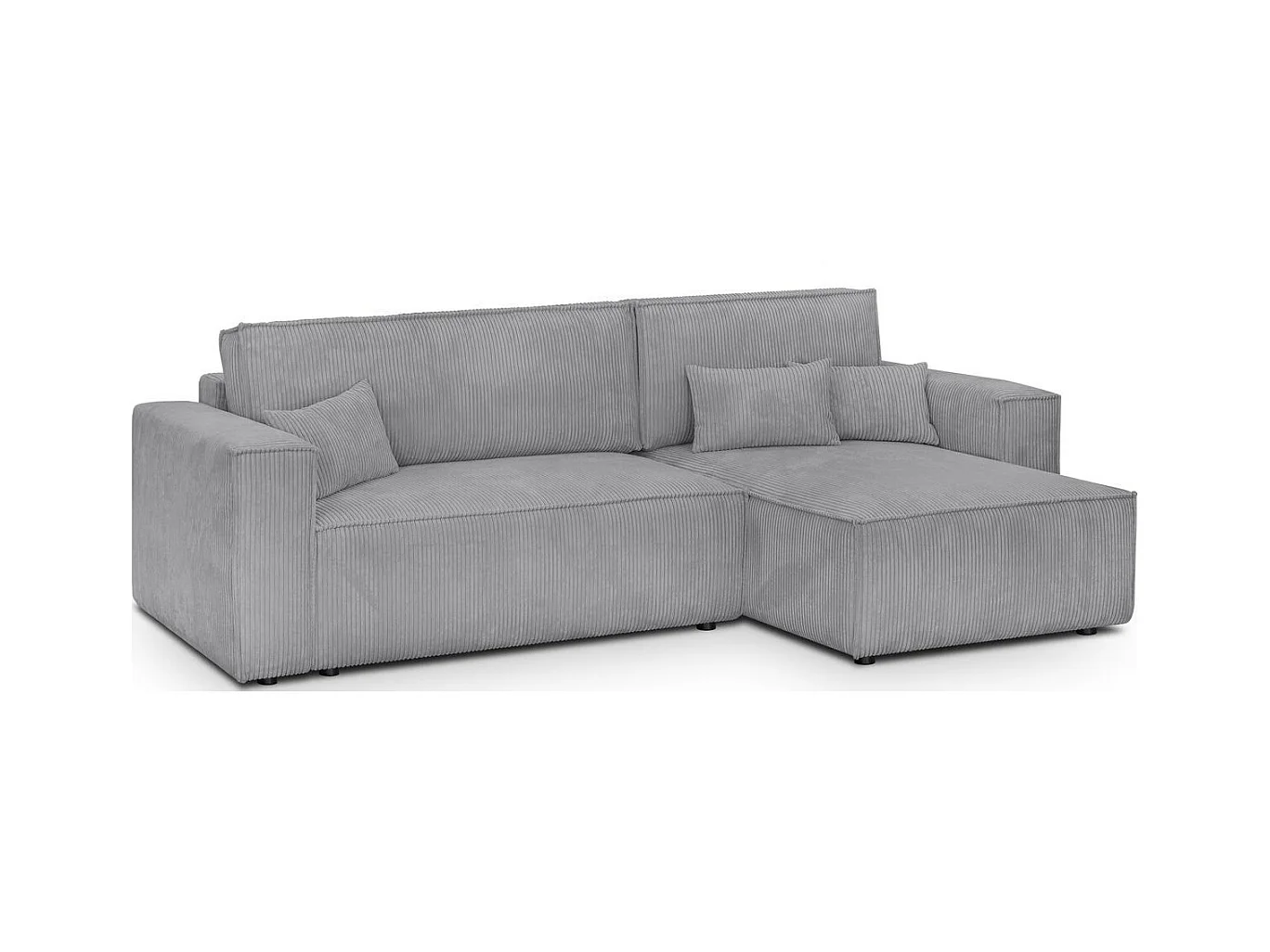 Canapé d'angle convertible réversible 4 places avec coffre de rangement en velours côtelé gris clair - Livia