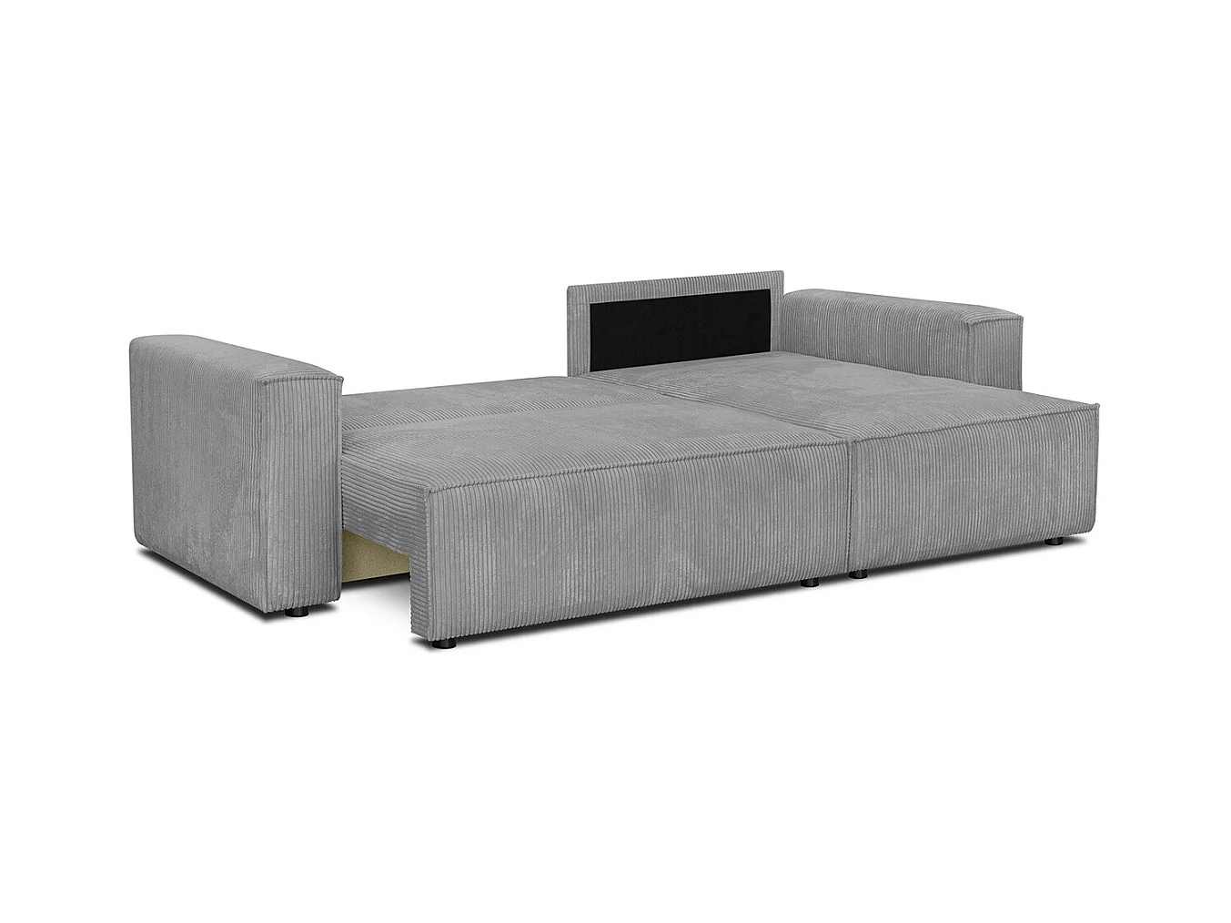 Canapé d'angle convertible réversible 4 places avec coffre de rangement en velours côtelé gris clair - Livia