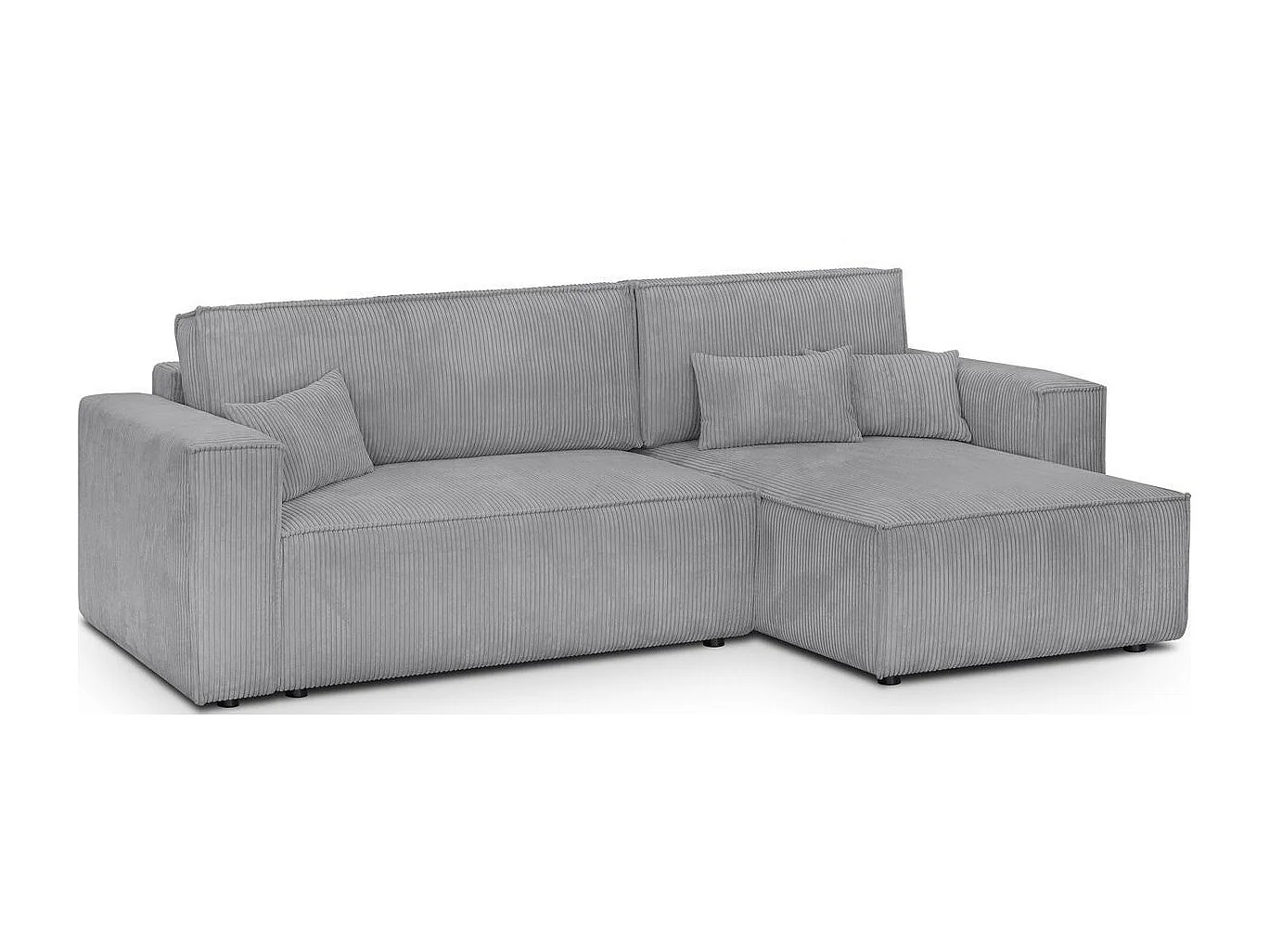 Canapé d'angle convertible réversible 4 places avec coffre de rangement en velours côtelé gris clair - Livia