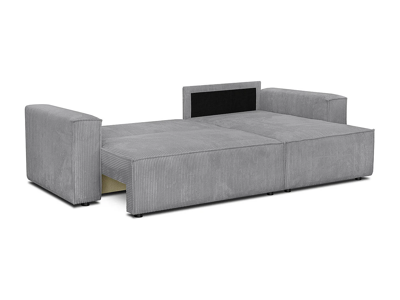 Canapé d'angle convertible réversible 4 places avec coffre de rangement en velours côtelé gris clair - Livia