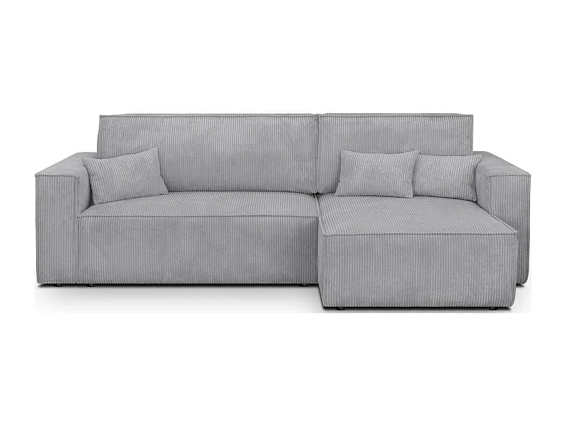 Canapé d'angle convertible réversible 4 places avec coffre de rangement en velours côtelé gris clair - Livia