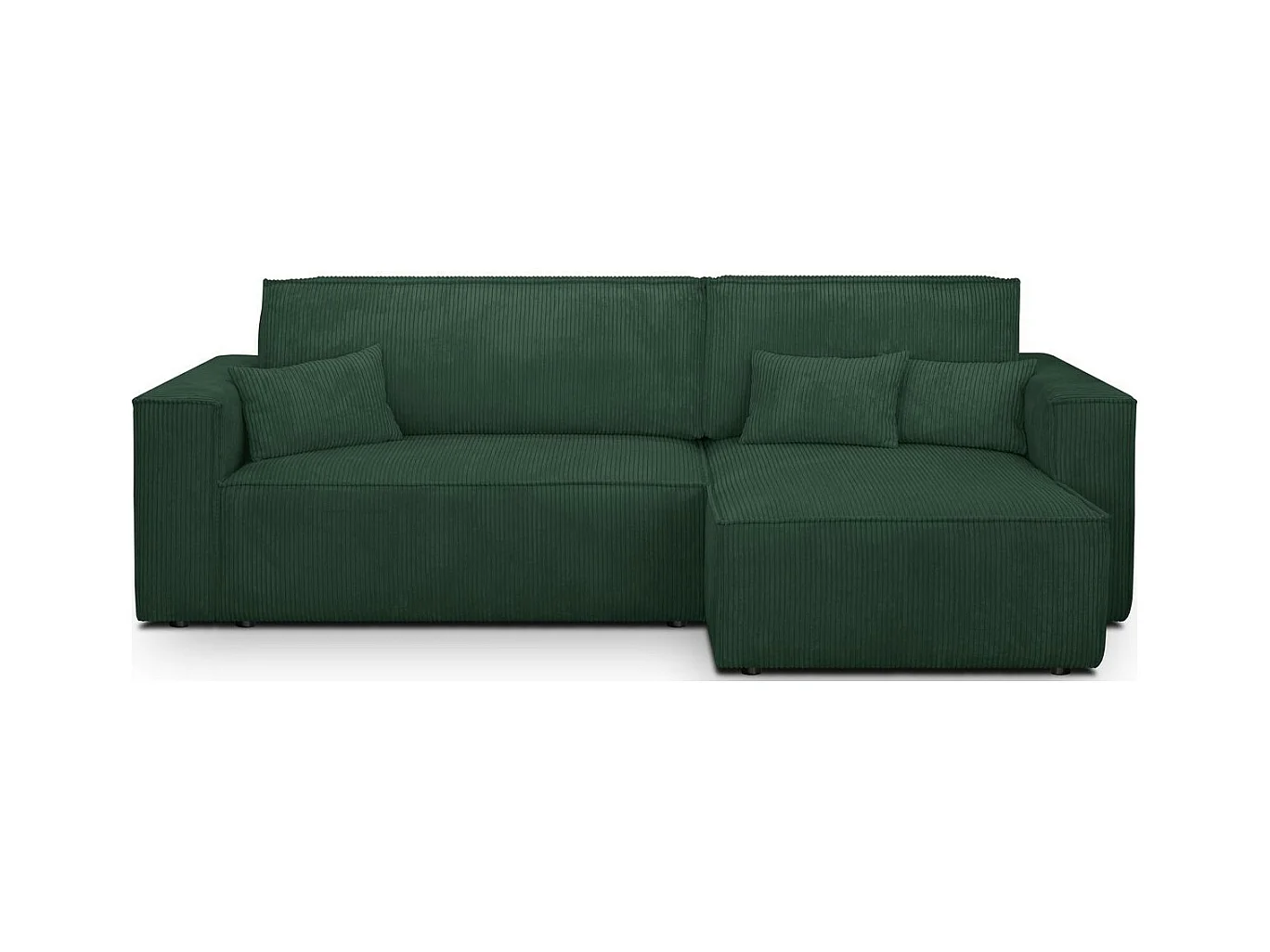 Canapé d'angle convertible réversible 4 places avec coffre de rangement en velours côtelé vert foncé - Livia