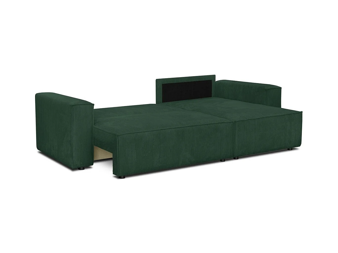 Canapé d'angle convertible réversible 4 places avec coffre de rangement en velours côtelé vert foncé - Livia