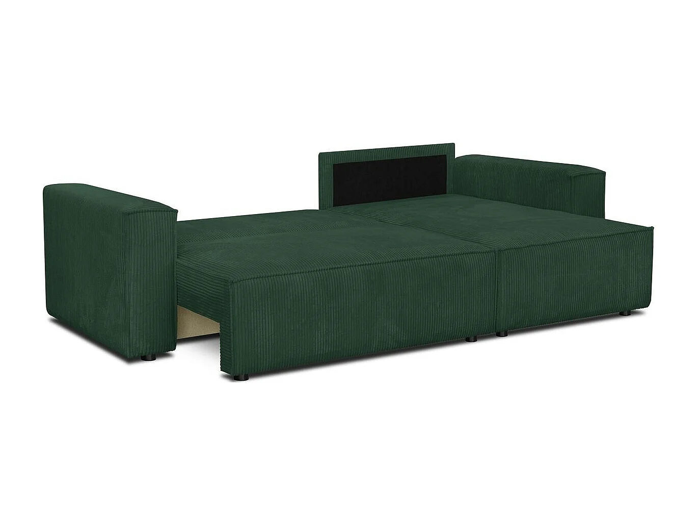 Canapé d'angle convertible réversible 4 places avec coffre de rangement en velours côtelé vert foncé - Livia