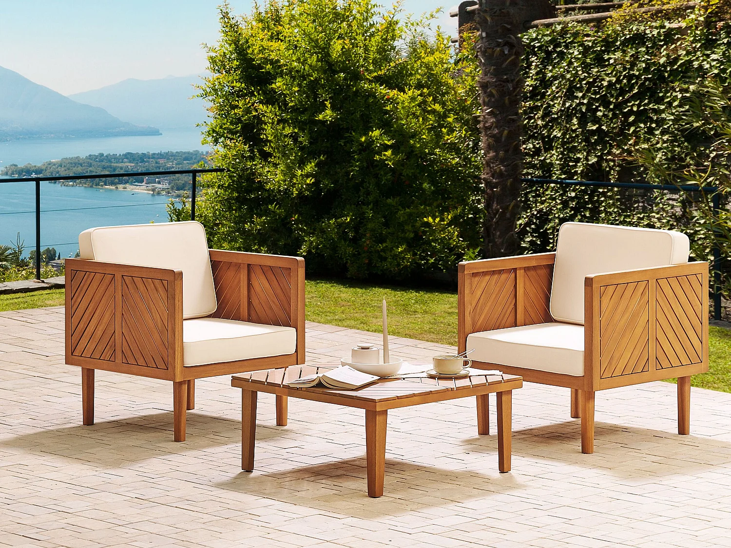 Bistro Set inkl. Kissen BARATTI Holz Braun