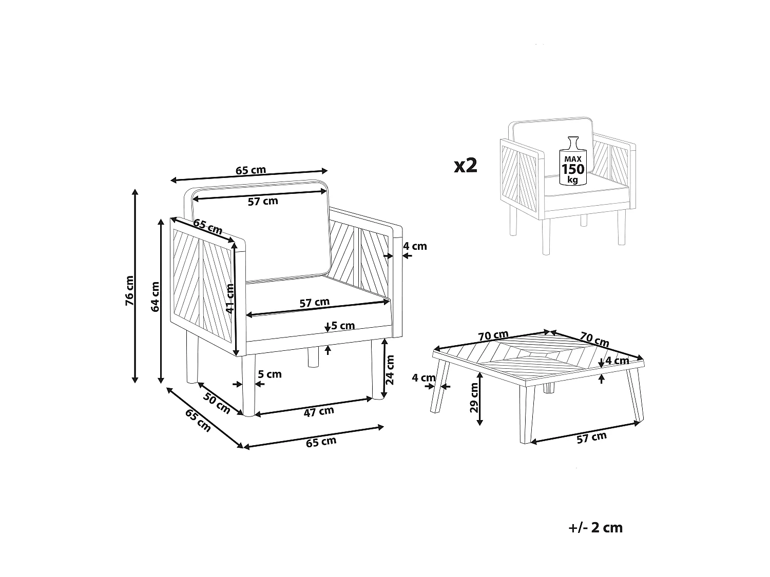 Ensemble bistrot avec coussins BARATTI Acacia Marron