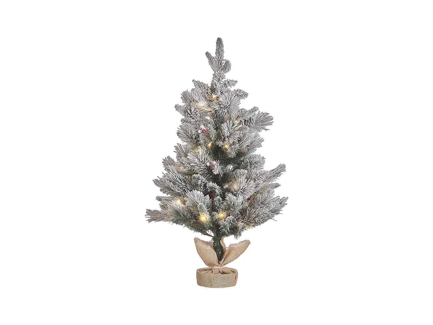 Künstlicher Weihnachtsbaum im Jutesack grün 90 cm LED Lichter gefrostet Maligne