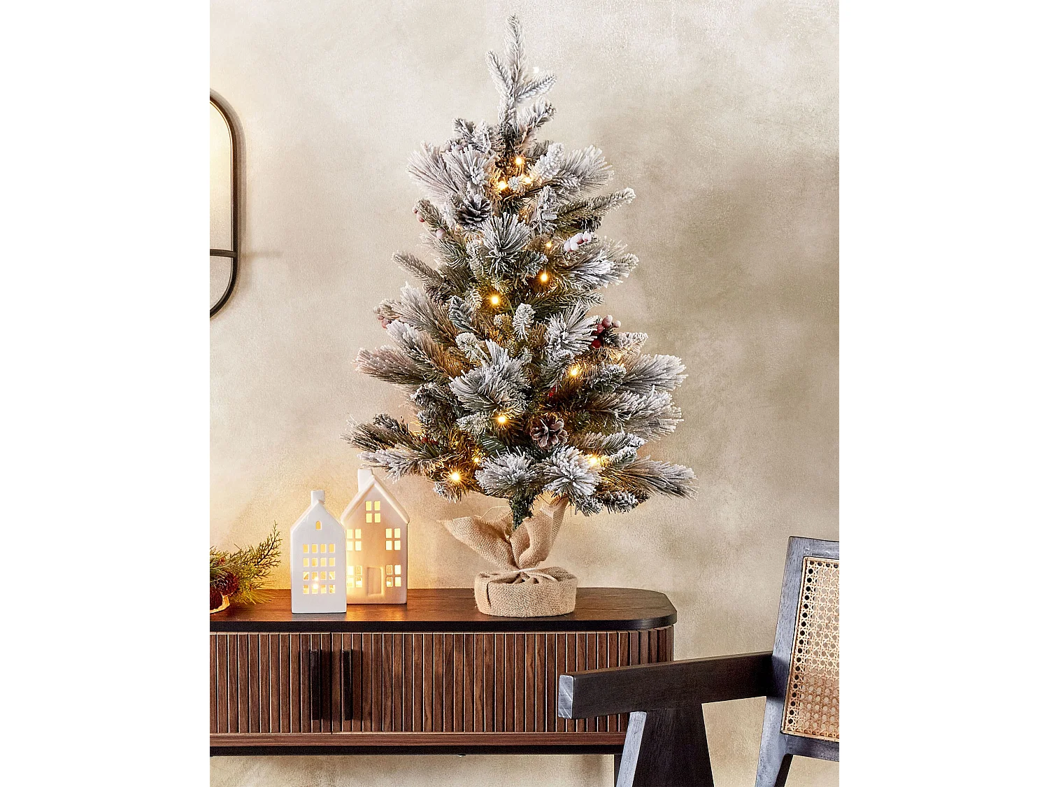 Sapin de Noël artificiel enneigé LED MALIGNE 90 cm Blanc