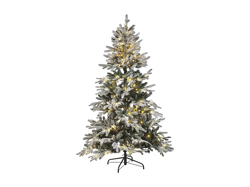 Ośnieżona sztuczna choinka ze światełkami 180 cm biała MIETTE