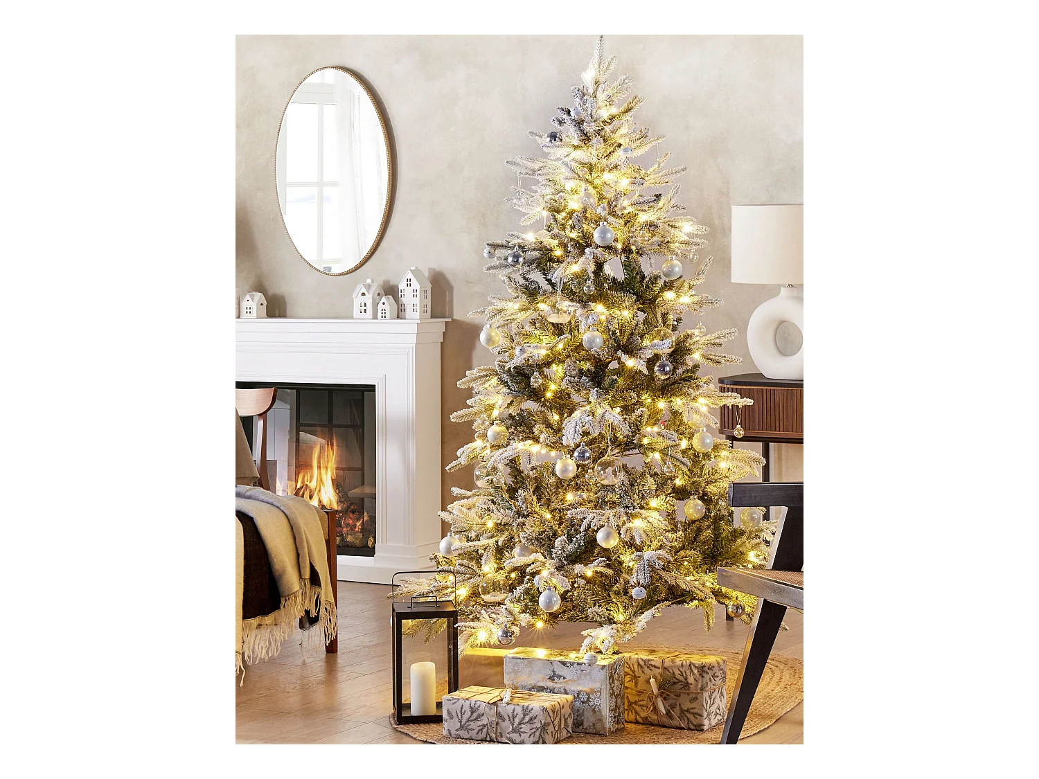 Sapin de Noël artificiel enneigé LED MIETTE 180 cm Blanc