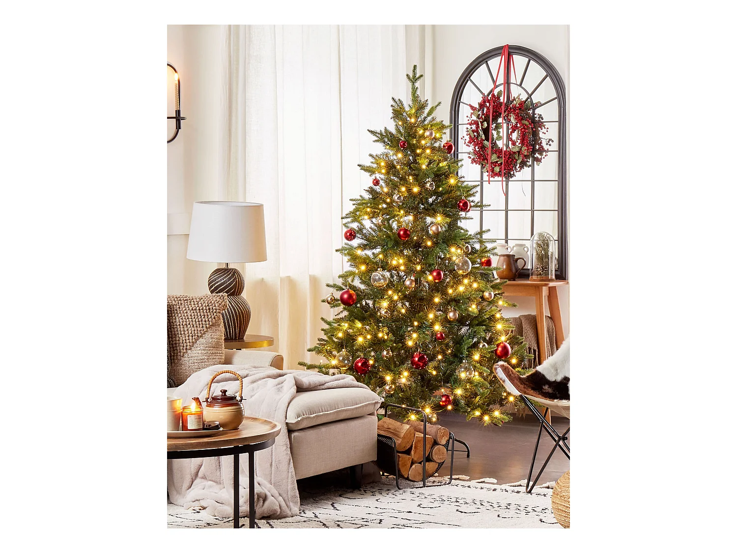 Künstlicher Weihnachtsbaum grün 180 cm mit LED Beleuchtung Lichterkette Fiddle