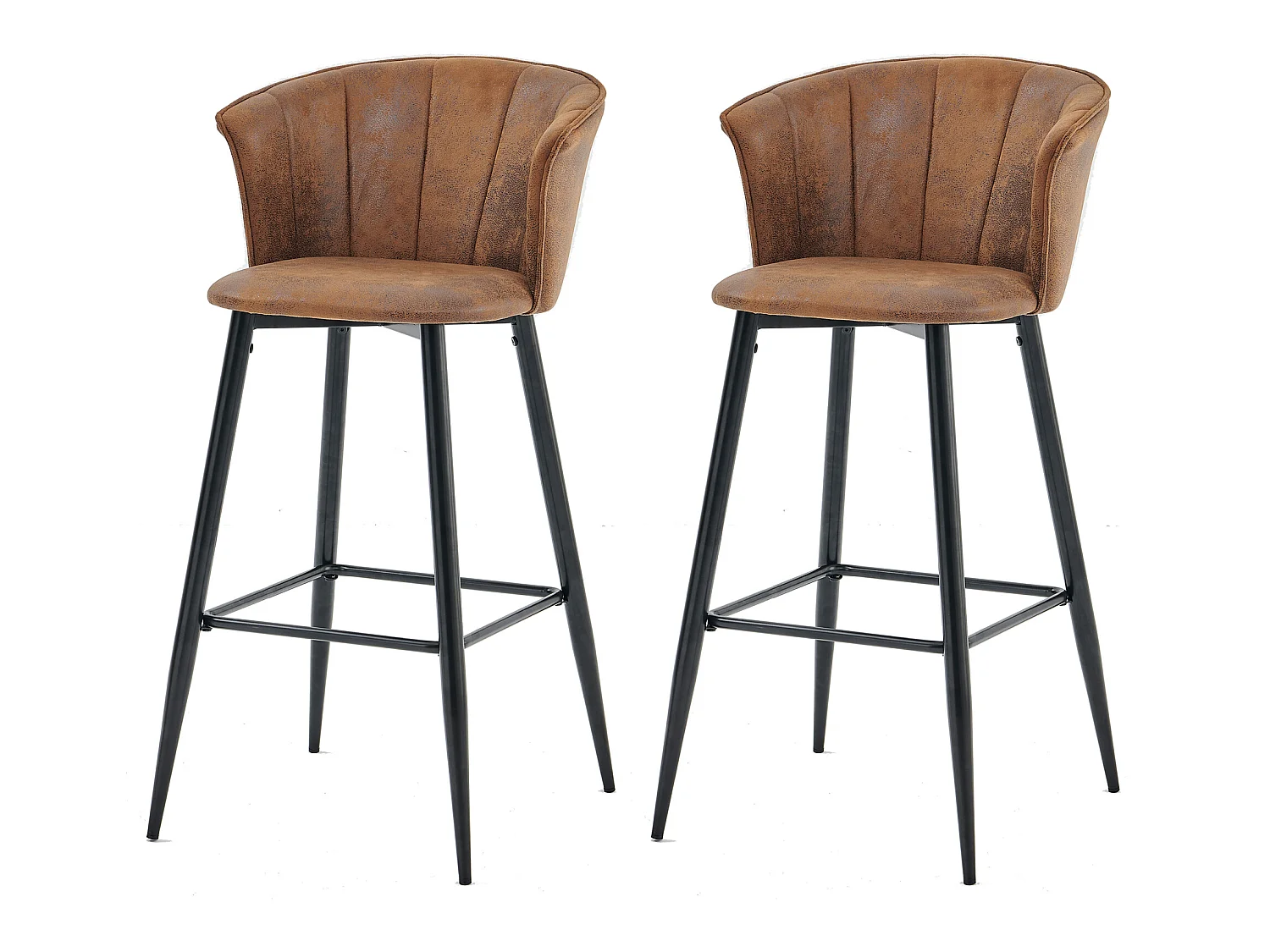 Lot de 2 Tabouret de Bar, Chaise rembourrée en suéde marron avec accoudoirs, dossier et repose-pieds, Siège de Cuisine de 77 cm Haut, Style Industriel, pieds en métal noir