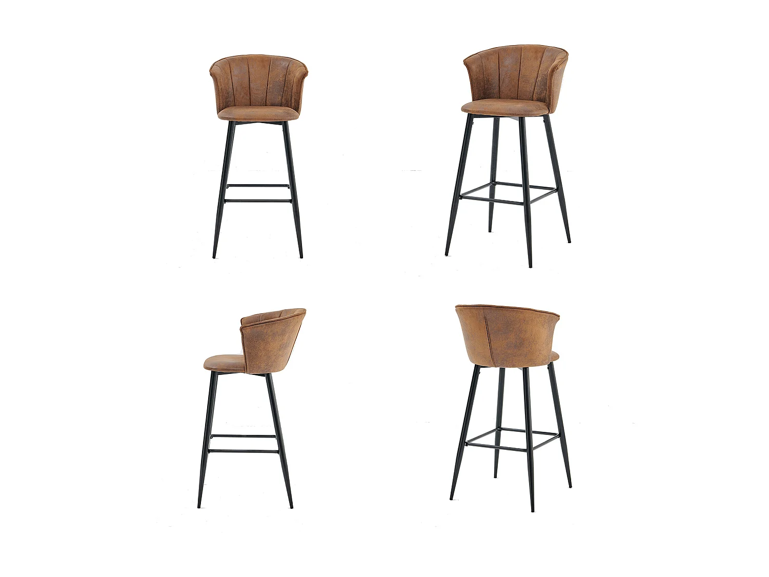 MEUBLES COSY Lot de 2 tabourets de bar chaises rembourrées en suède marron avec accoudoirs, dossier et repose-pieds, style industriel, pieds en métal noir