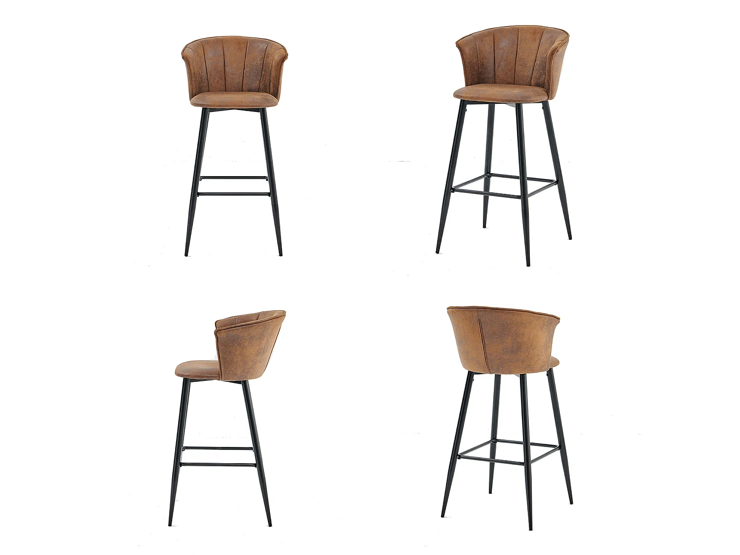 MEUBLES COSY Lot de 2 tabourets de bar chaises rembourrées en suède marron avec accoudoirs, dossier et repose-pieds, style industriel, pieds en métal noir