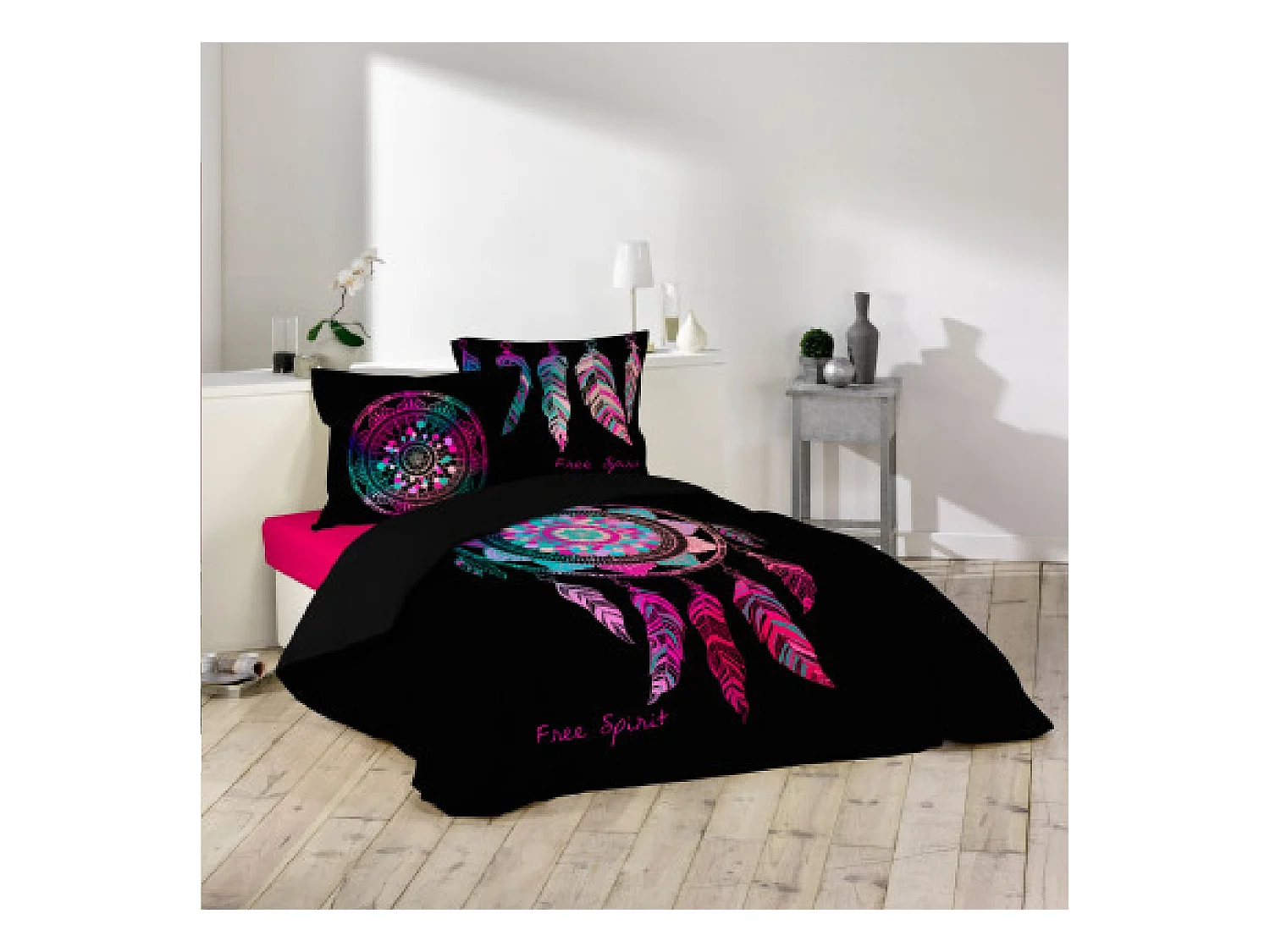 Parure de Lit 3 Pièces "Porte-Bonheur" 260x240cm Noir