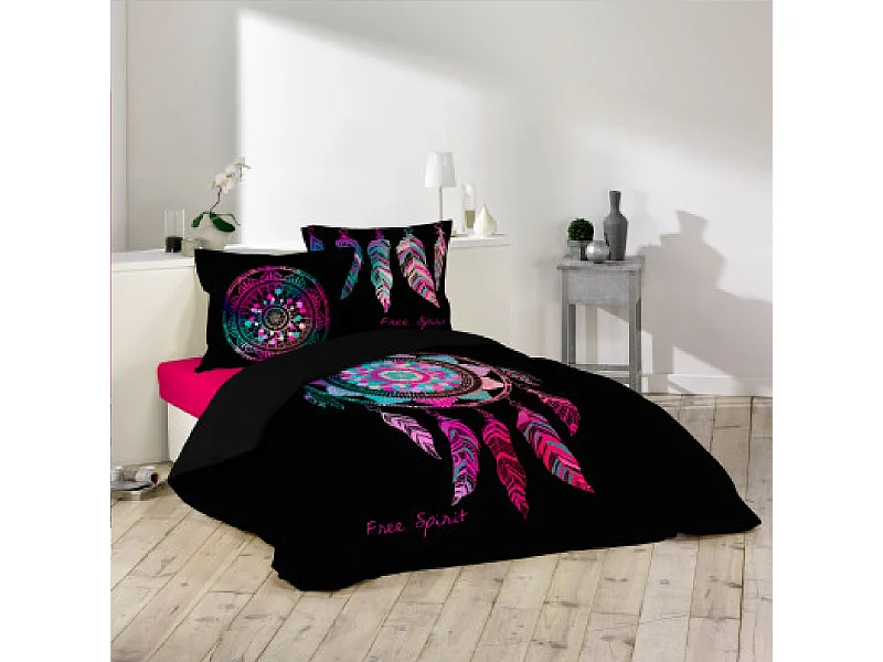 Parure de Lit 3 Pièces "Porte-Bonheur" 260x240cm Noir