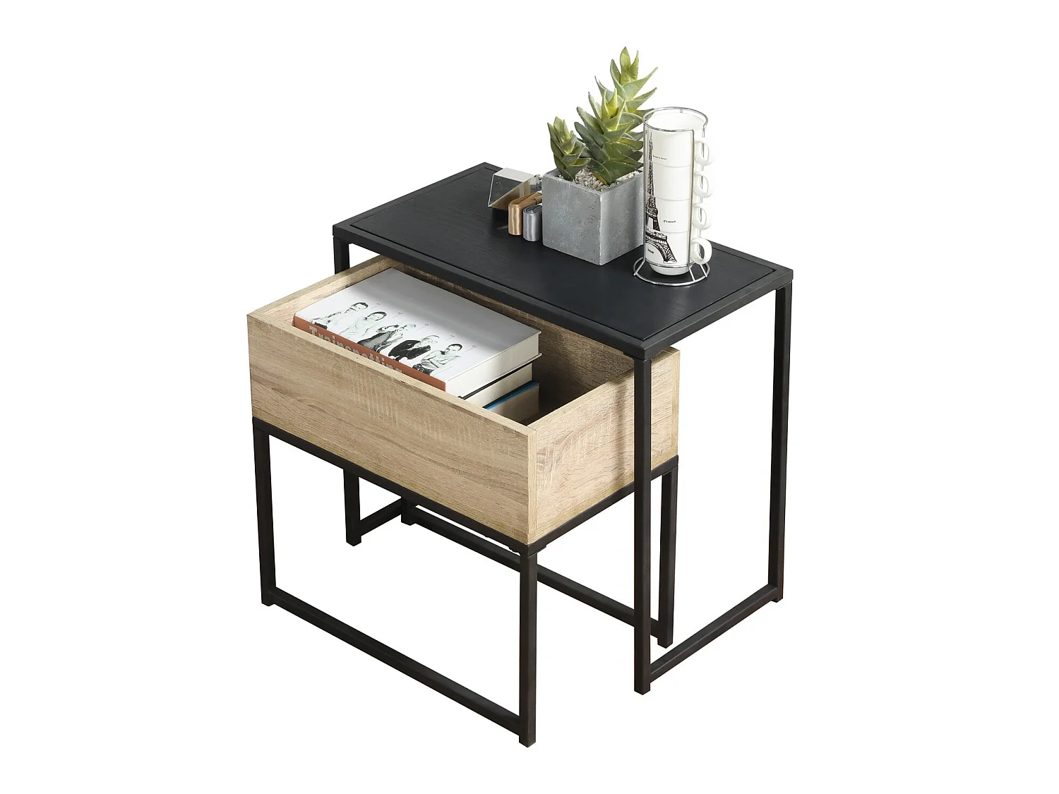 Carbonville Nid de tables 2 pièces, plateau en MDF et pieds en métal