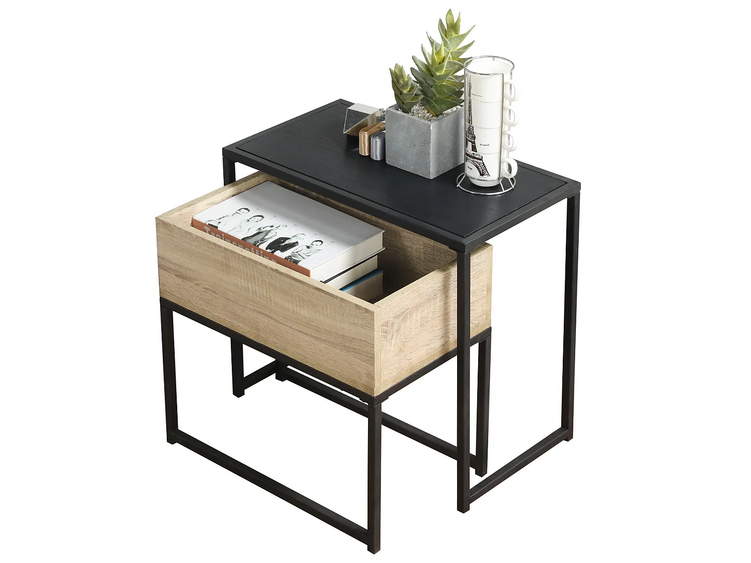 Carbonville Nid de tables 2 pièces, plateau en MDF et pieds en métal