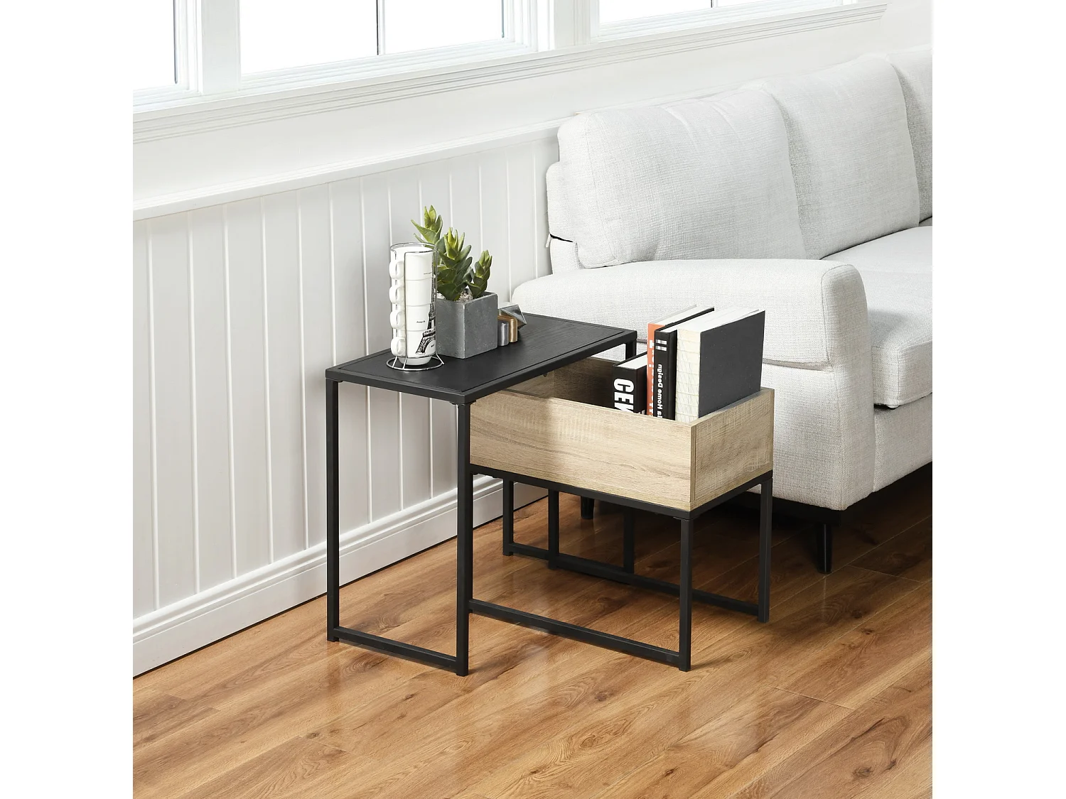 Carbonville Nid de tables 2 pièces, plateau en MDF et pieds en métal