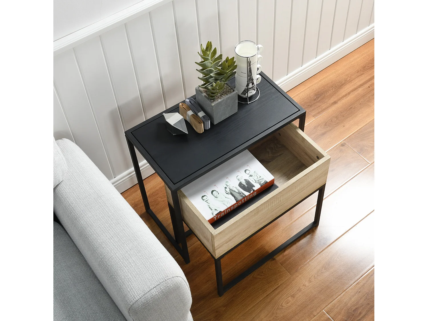 Carbonville Nid de tables 2 pièces, plateau en MDF et pieds en métal