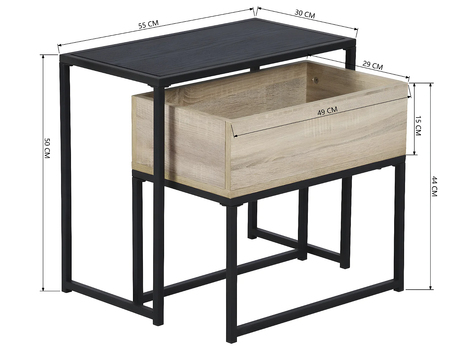 Carbonville Nid de tables 2 pièces, plateau en MDF et pieds en métal