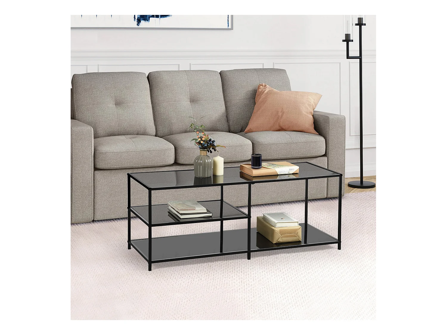 Table basse à 6 pieds avec rangement dessus en verre Style scandinave