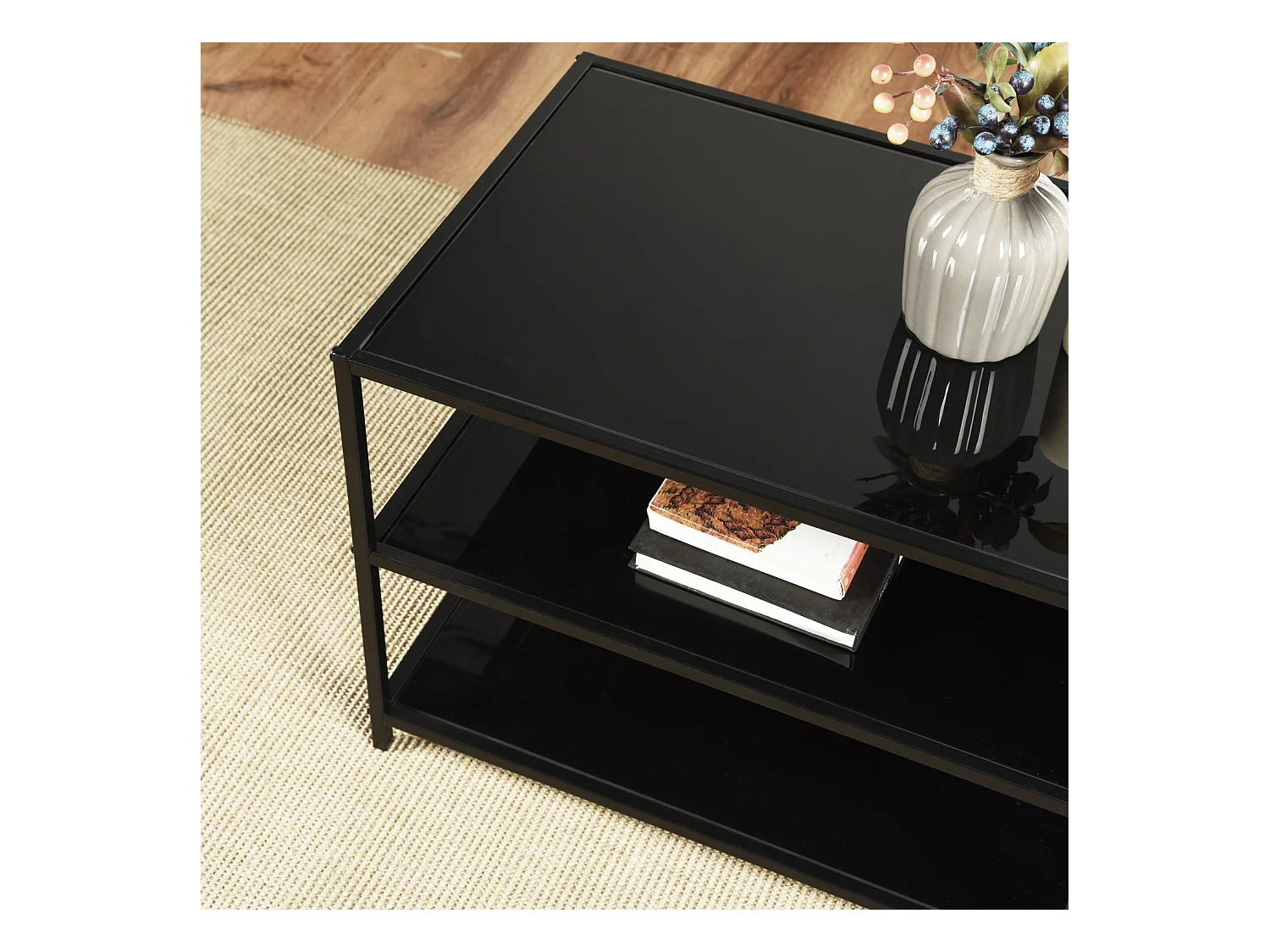 Table basse à 6 pieds avec rangement dessus en verre Style scandinave