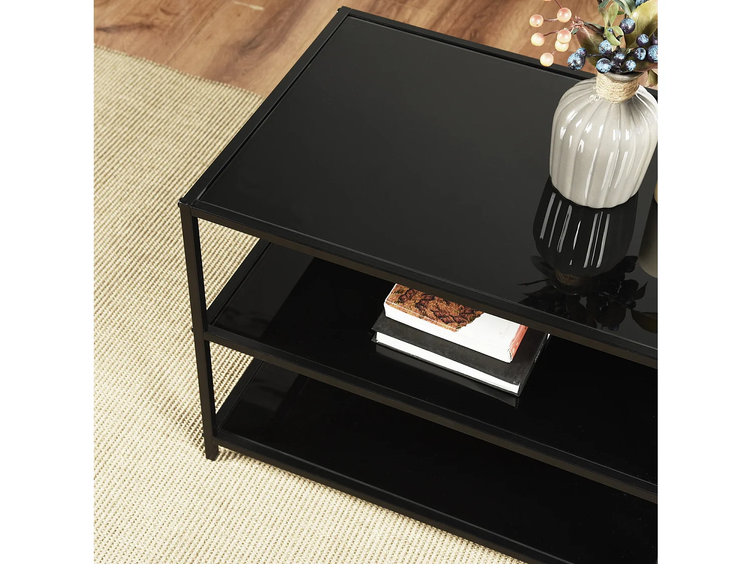 Table basse à 6 pieds avec rangement dessus en verre Style scandinave