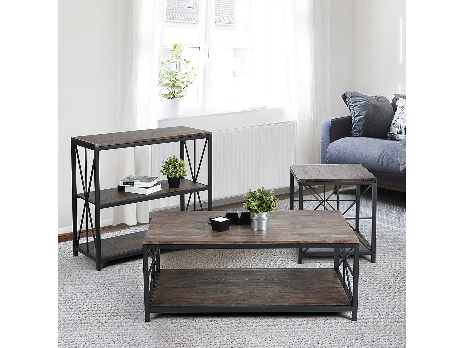 Table basse à 4 pieds avec rangement Plateau en MDF Style industriel