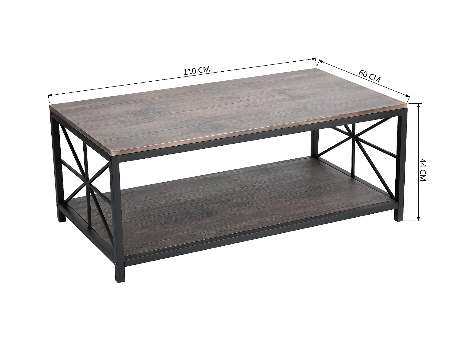 Table basse à 4 pieds avec rangement Plateau en MDF Style industriel