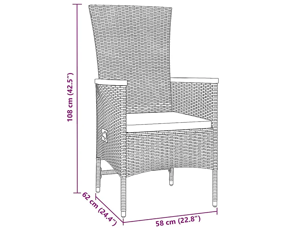 Ensemble de salle à manger de jardin 3 pièces avec coussins en rattan poly gris