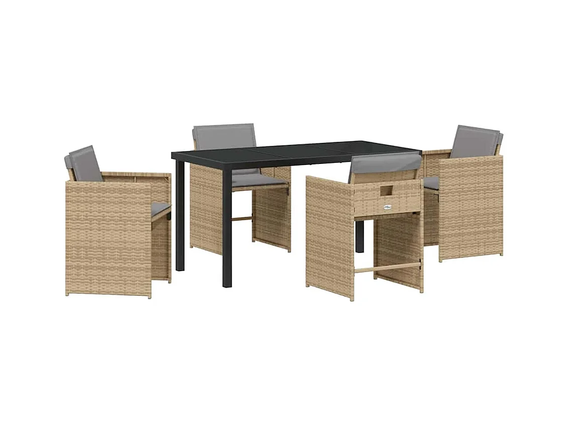 Set da pranzo da giardino 5 pezzi con cuscini in polyrattan beige