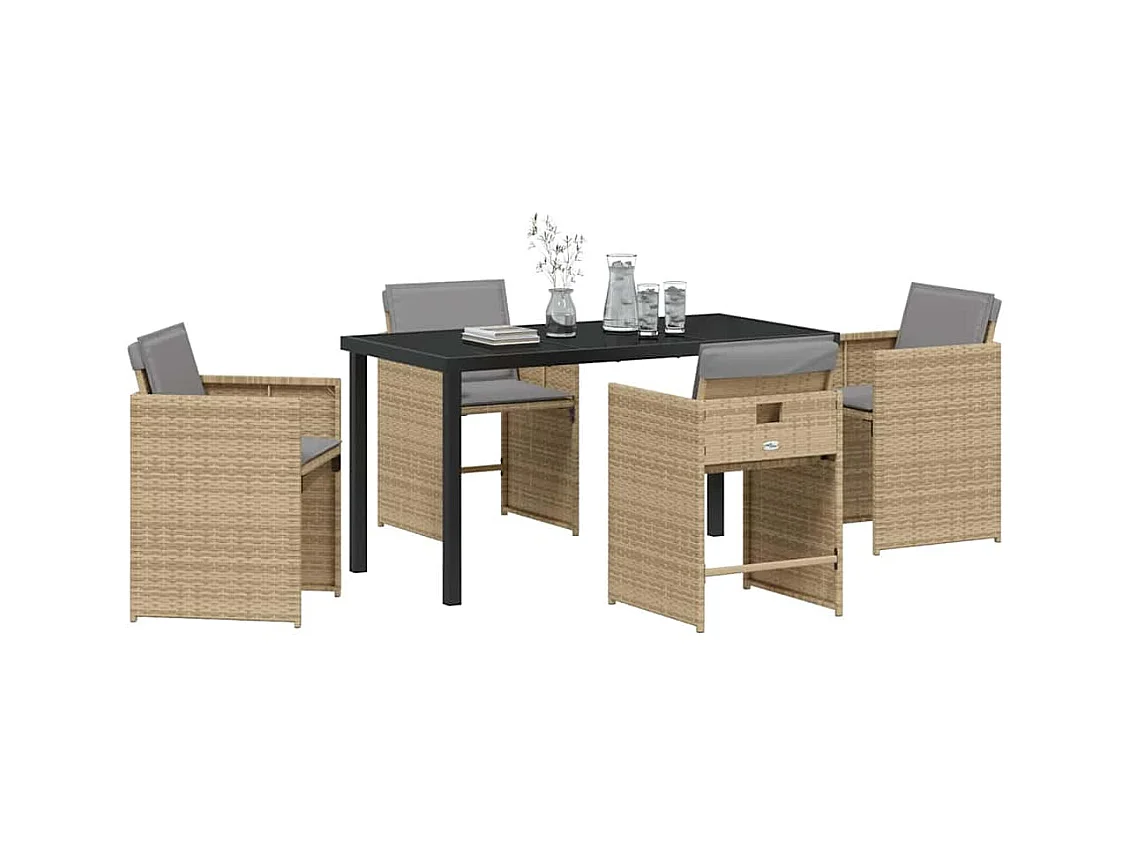Set da pranzo da giardino 5 pezzi con cuscini in polyrattan beige